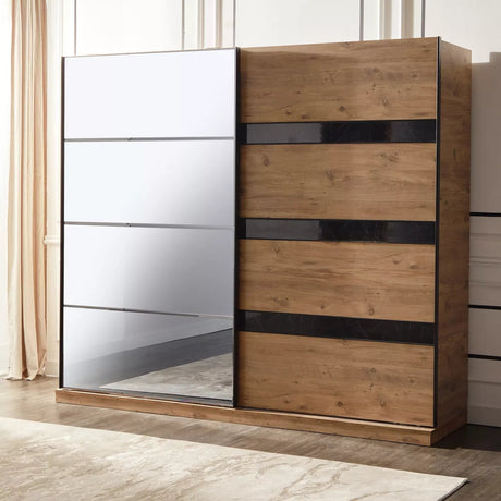 Armoire coulissante 2 portes avec tiroirs Indus - Homeclara