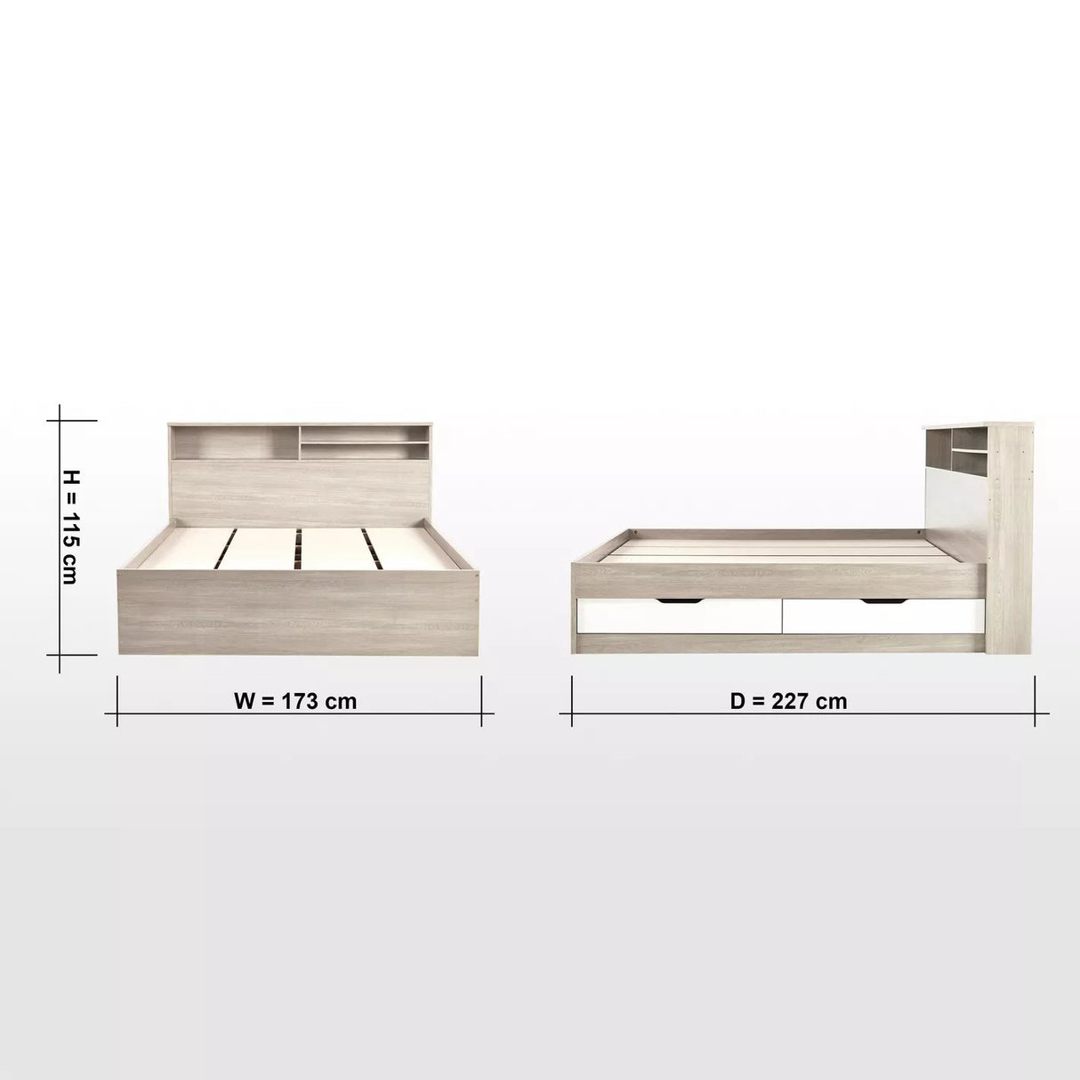 Jamie Queen Bed with Storage - 160x200 cm - Homeclara