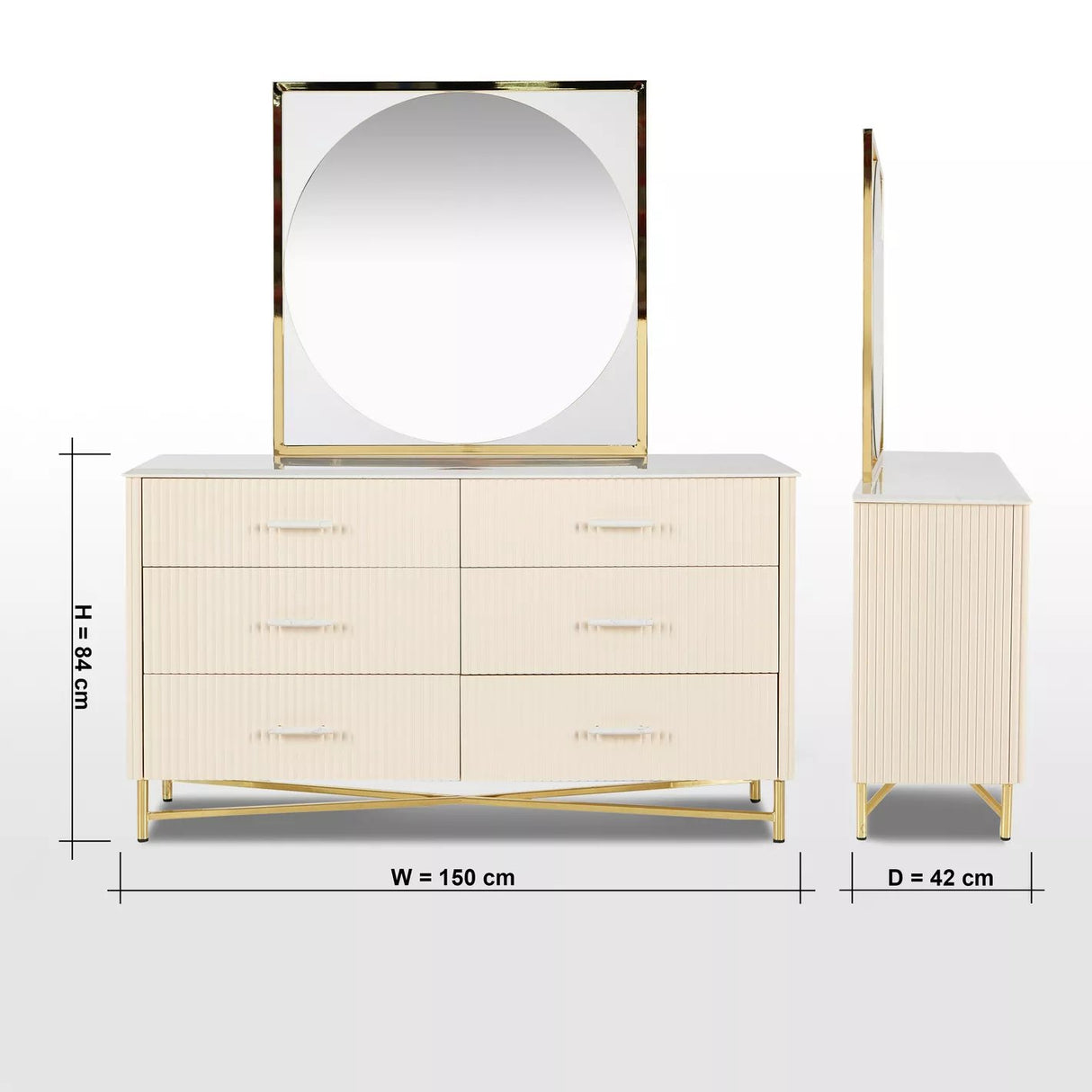 Kourtney Commode 6 tiroirs avec miroir - Homeclara