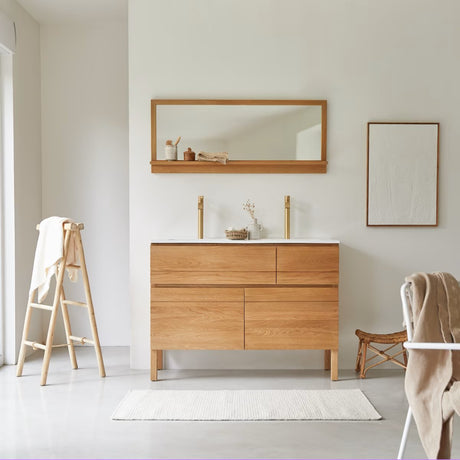 Meuble salle de bain en chêne massif et céramique 120 cm - Homeclara