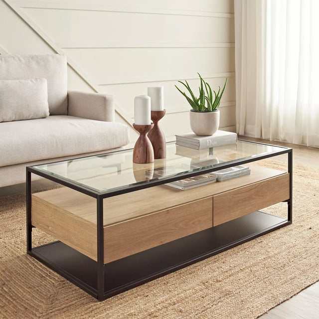 Table basse avec plateau en verre Anders - Homeclara