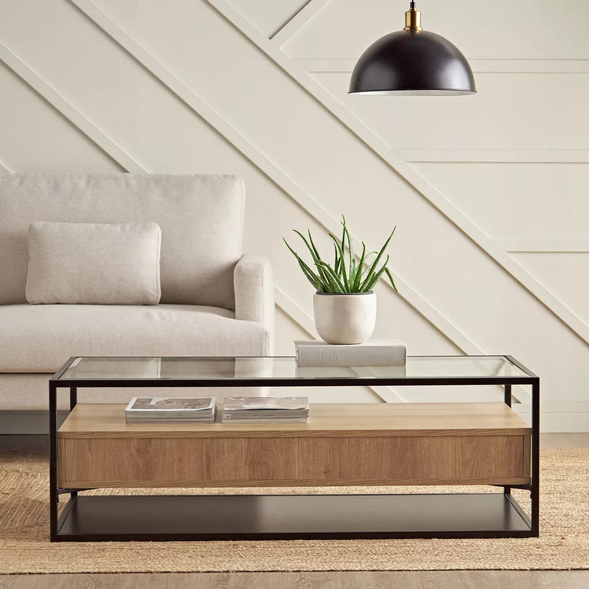 Table basse avec plateau en verre Anders - Homeclara