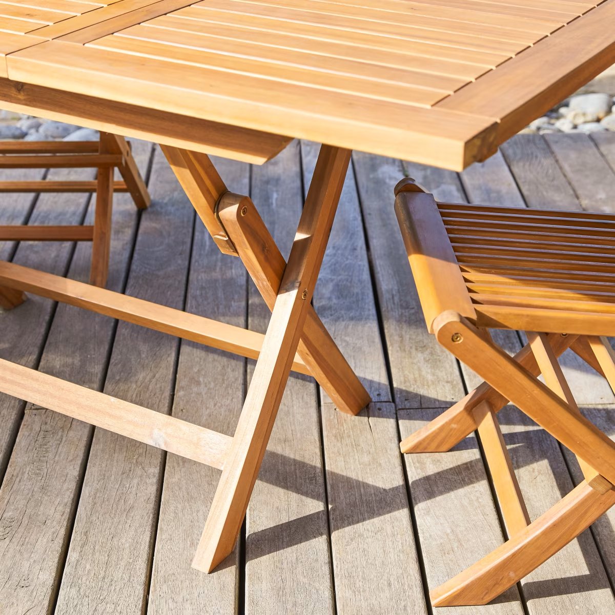 Table de jardin pliante en acacia massif à rallonge 4/6 pers. - Homeclara